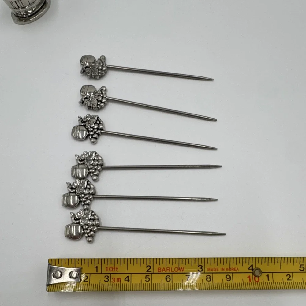 Ganz Grape Wine Barrel Cocktail Picks Set Metal Appetizer Skewers Holder